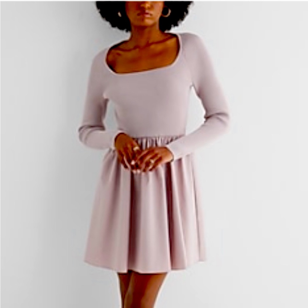 Ribbed Square Neck Poplin Mini Fit and Flare Dress